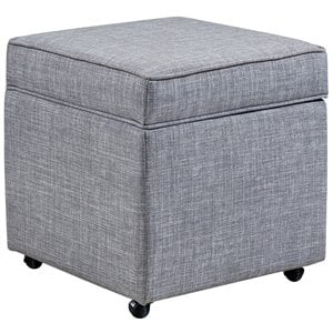 Posh Living Ruby Tufted Linen Fabric Cube Storage Ottoman with Casters in Gray