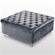 Posh Living Joshua Velvet Square Storage Ottoman with Lucite Legs in Gray