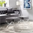 Posh Living Brayden Velvet Upholstered Ottoman with Acrylic X-Legs in Gray