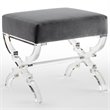 Posh Living Brayden Velvet Upholstered Ottoman with Acrylic X-Legs in Gray
