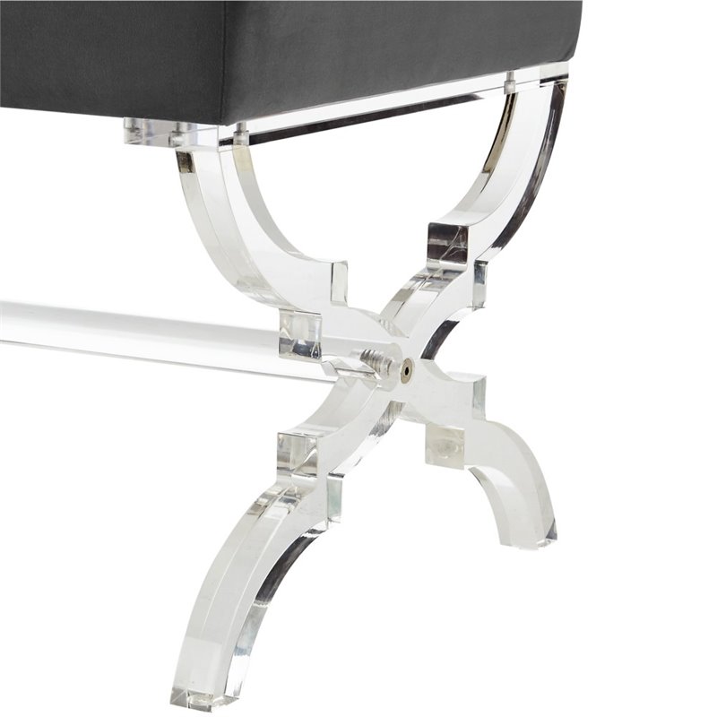 Posh Living Brayden Velvet Upholstered Ottoman with Acrylic X-Legs in Gray