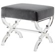 Posh Living Brayden Velvet Upholstered Ottoman with Acrylic X-Legs in Gray