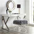 Posh Living Brayden Modern Faux Fur Fabric Ottoman with Acrylic X-Legs in Gray