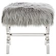 Posh Living Brayden Modern Faux Fur Fabric Ottoman with Acrylic X-Legs in Gray