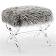 Posh Living Brayden Modern Faux Fur Fabric Ottoman with Acrylic X-Legs in Gray