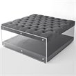 Posh Living Courtney Velvet Acrylic Ottoman with Nailhead in Gray