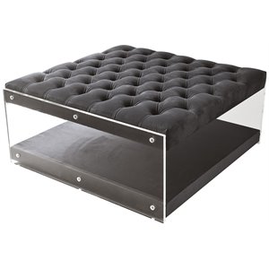 Posh Living Courtney Velvet Acrylic Ottoman with Nailhead in Gray