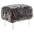 Posh Living Charlie Modern Faux Fur Fabric Ottoman with Acrylic Legs in Gray