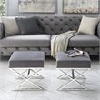 Posh Living Colin Velvet and Stainless Steel Base Ottoman in Gray/Chrome