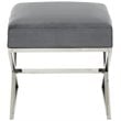 Posh Living Colin Velvet and Stainless Steel Base Ottoman in Gray/Chrome