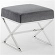 Posh Living Colin Velvet and Stainless Steel Base Ottoman in Gray/Chrome