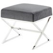Posh Living Colin Velvet and Stainless Steel Base Ottoman in Gray/Chrome
