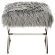 Posh Colin Faux Fur Fabric Ottoman with Stainless Steel X-Legs in Gray/Chrome