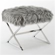 Posh Colin Faux Fur Fabric Ottoman with Stainless Steel X-Legs in Gray/Chrome