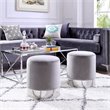 Posh Living Jason Velvet Round Ottoman with Metal Base in Gray/Chrome