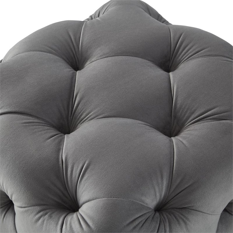 Posh Living Leonard Modern Velvet Square Ottoman in Gray
