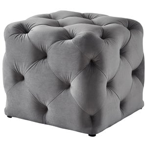 Posh Living Leonard Modern Velvet Square Ottoman in Gray