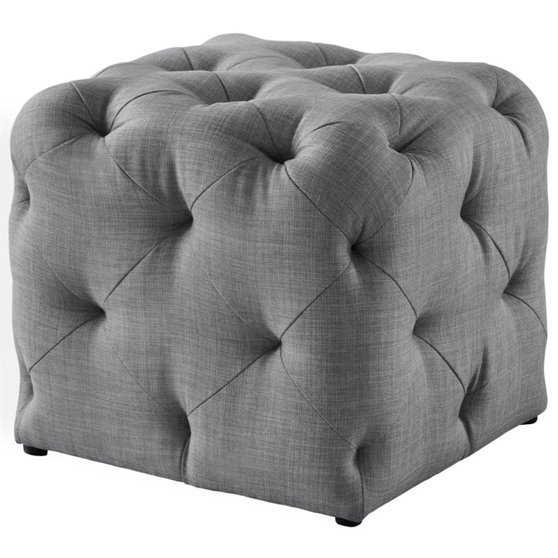Posh Living Leonard Modern Linen Fabric Square Ottoman in Light Gray