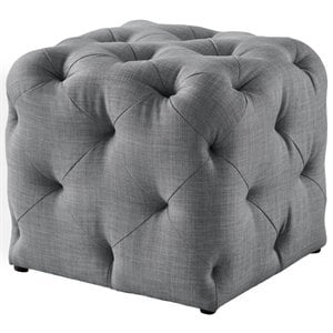 Posh Living Leonard Modern Linen Fabric Square Ottoman in Light Gray