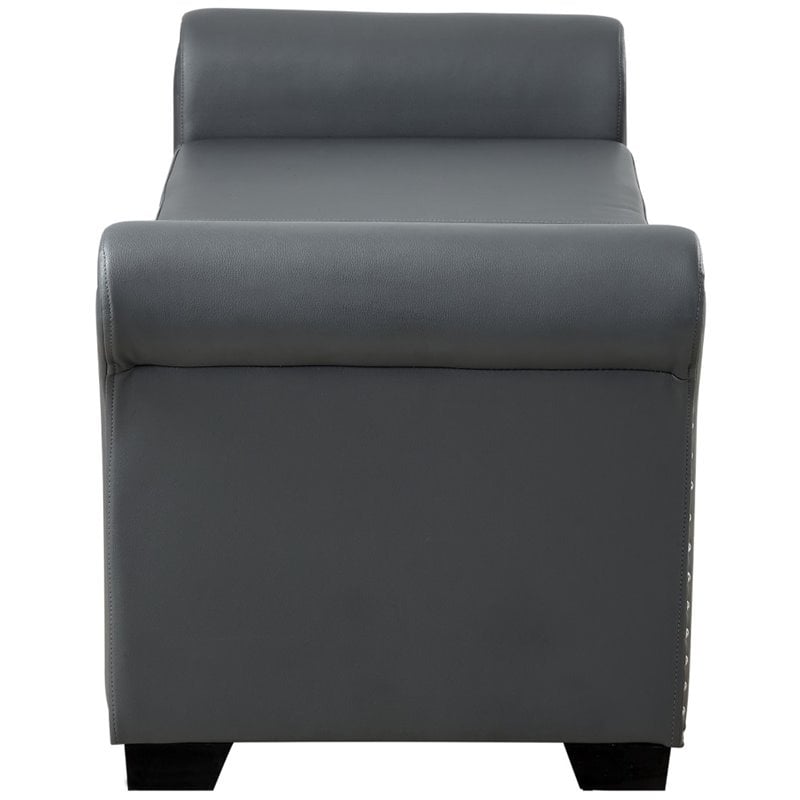 Posh Living Ashley Faux Leather Storage Bench with Nail Head Trim in Gray