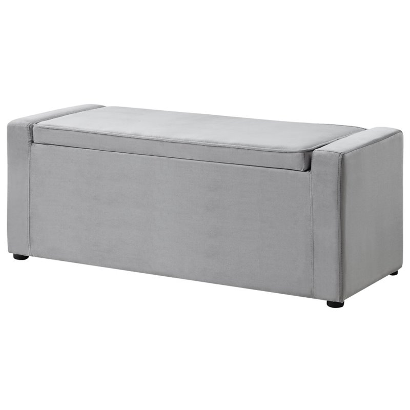 Posh Living Jake Velvet Upholstered Bench with Shoe Storage in Gray