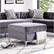 Posh Living Levi Tufted Velvet Square Storage Ottoman with Chrome Legs in Gray
