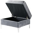 Posh Living Levi Tufted Velvet Square Storage Ottoman with Chrome Legs in Gray