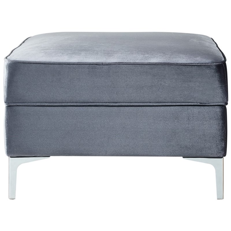 Posh Living Levi Tufted Velvet Square Storage Ottoman with Chrome Legs in Gray