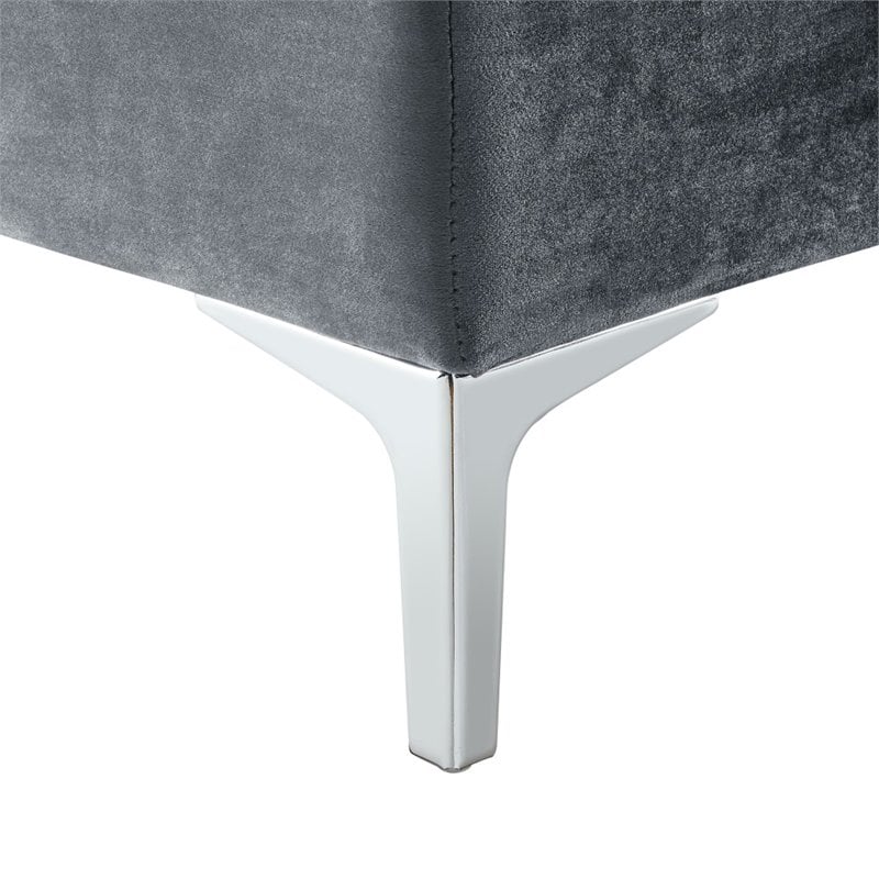Posh Living Levi Tufted Velvet Square Storage Ottoman with Chrome Legs in Gray