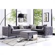 Posh Living Levi Tufted Velvet Square Storage Ottoman with Chrome Legs in Gray