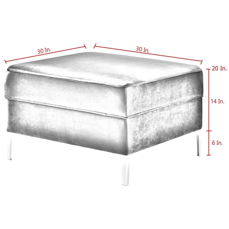 Posh Living Levi Tufted Velvet Square Storage Ottoman with Chrome Legs in Gray