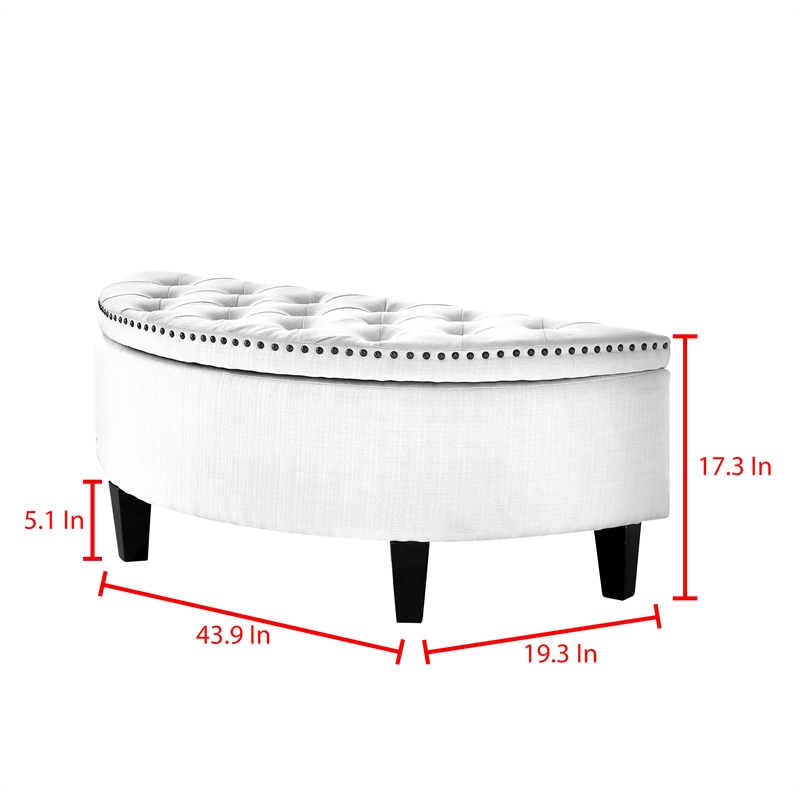 Posh Living Nathan Linen Fabric Half Moon Storage Ottoman in Light Gray