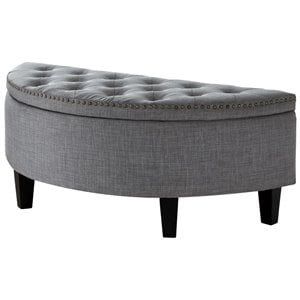 Posh Living Nathan Linen Fabric Half Moon Storage Ottoman in Light Gray