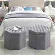 Posh Living Adrian Button Tufted Linen Fabric Storage Ottoman in Gray