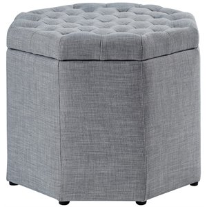 Posh Living Adrian Button Tufted Linen Fabric Storage Ottoman in Gray