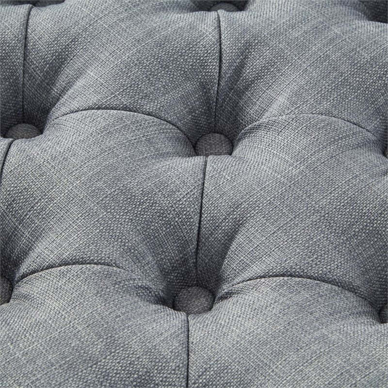Posh Living Markella Linen Fabric 1Pc Storage Ottoman in Light Gray/Chrome