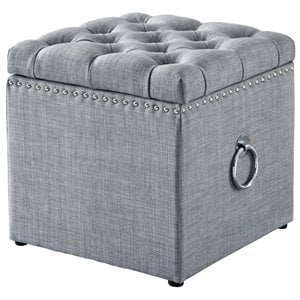 Posh Living Markella Linen Fabric 1Pc Storage Ottoman in Light Gray/Chrome