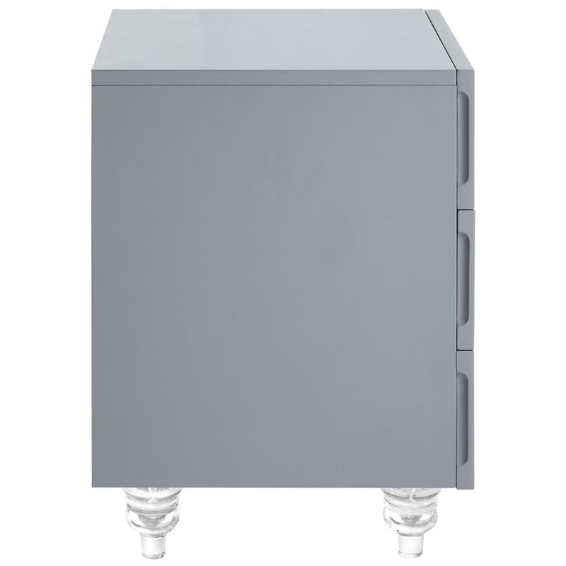 Posh Living Serenity 3-Drawer Mirrored Trellis Pattern Nightstand in Light Gray