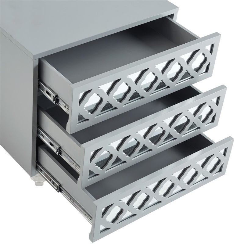 Posh Living Serenity 3-Drawer Mirrored Trellis Pattern Nightstand in Light Gray