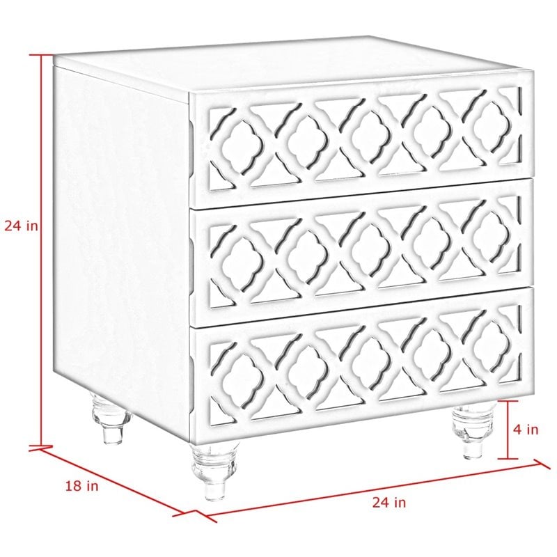 Posh Living Serenity 3-Drawer Mirrored Trellis Pattern Nightstand in Light Gray