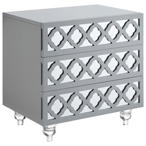 Posh Living Serenity 3-Drawer Mirrored Trellis Pattern Nightstand in Light Gray