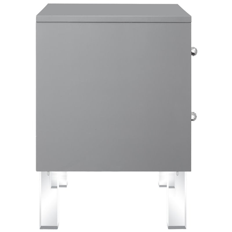 Posh Living Peyton Modern 2-Drawer Nightstand with Lucite Legs in Light Gray