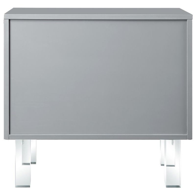 Posh Living Peyton Modern 2-Drawer Nightstand with Lucite Legs in Light Gray