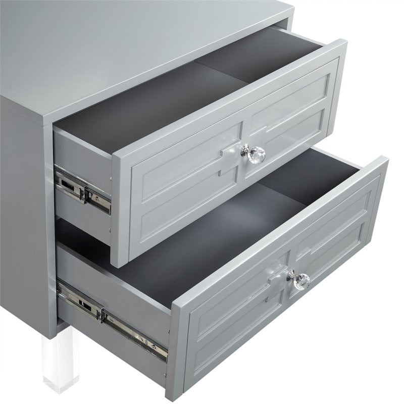 Posh Living Peyton Modern 2-Drawer Nightstand with Lucite Legs in Light Gray