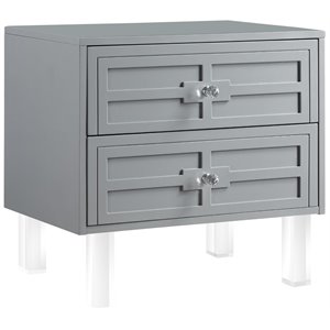 Posh Living Peyton Modern 2-Drawer Nightstand with Lucite Legs in Light Gray