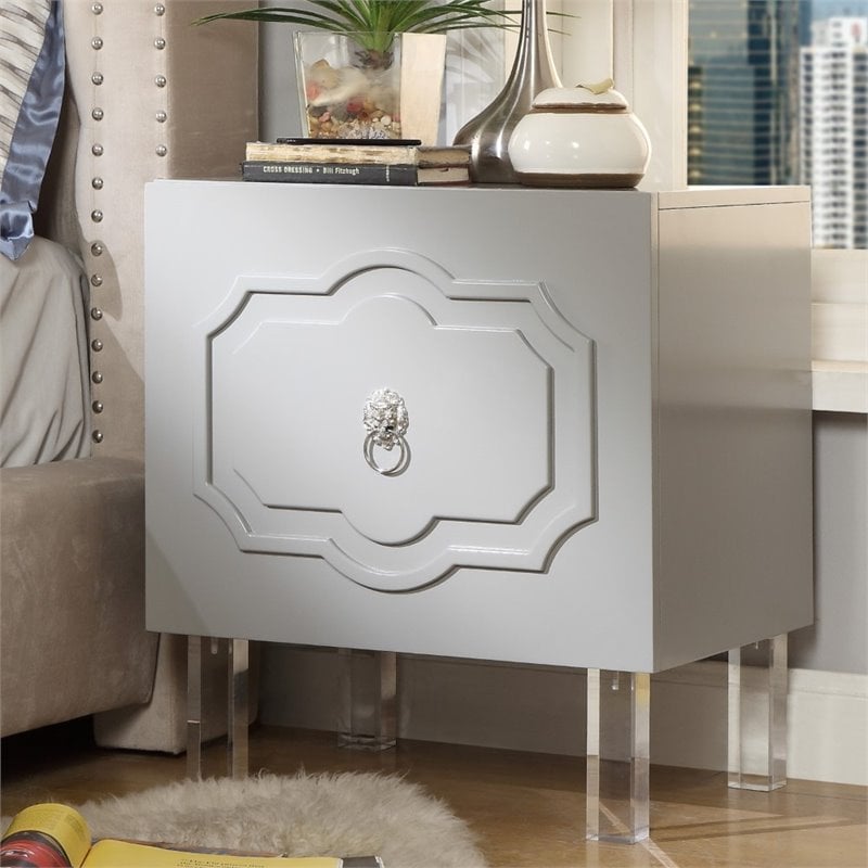 Posh Living Mackenzie 2-Hidden Shelf Nighstand with Lucite Legs in Gray