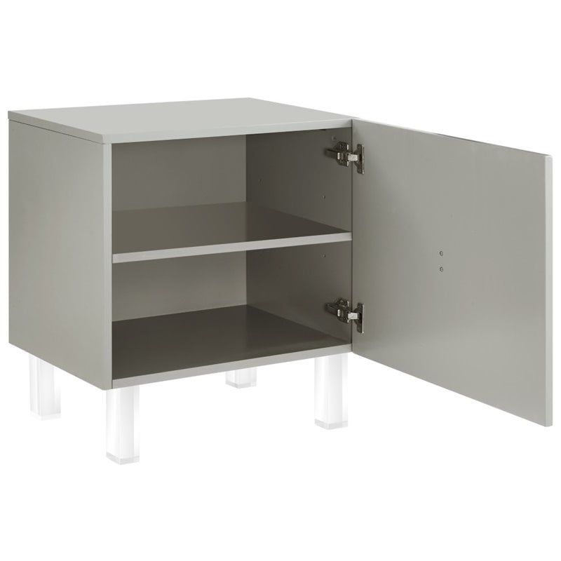 Posh Living Mackenzie 2-Hidden Shelf Nighstand with Lucite Legs in Gray