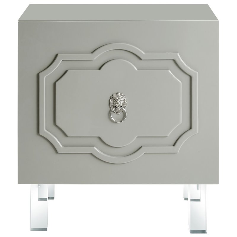 Posh Living Mackenzie 2-Hidden Shelf Nighstand with Lucite Legs in Gray