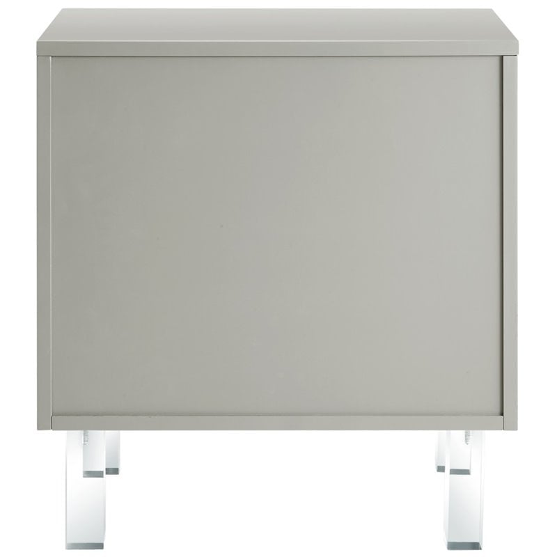 Posh Living Mackenzie 2-Hidden Shelf Nighstand with Lucite Legs in Gray
