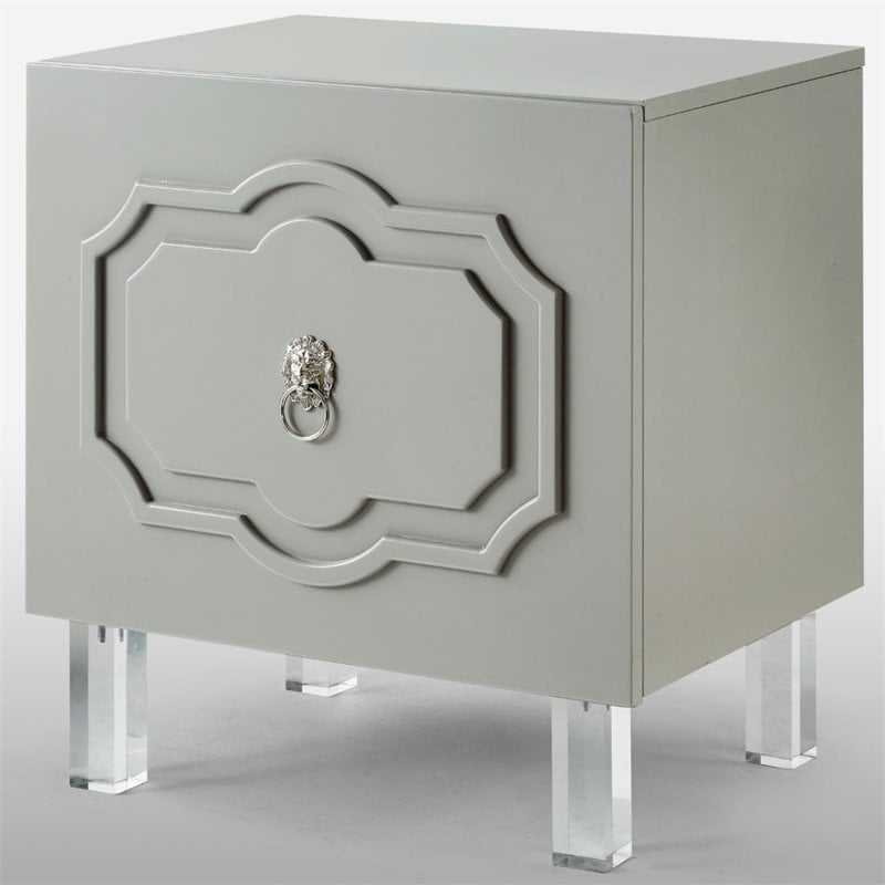 Posh Living Mackenzie 2-Hidden Shelf Nighstand with Lucite Legs in Gray